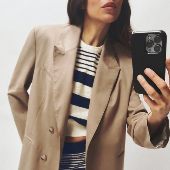 ZARA Topstitched Oversized Blazer In Taupe Brown NWT SZ M - Picture 2 of 10